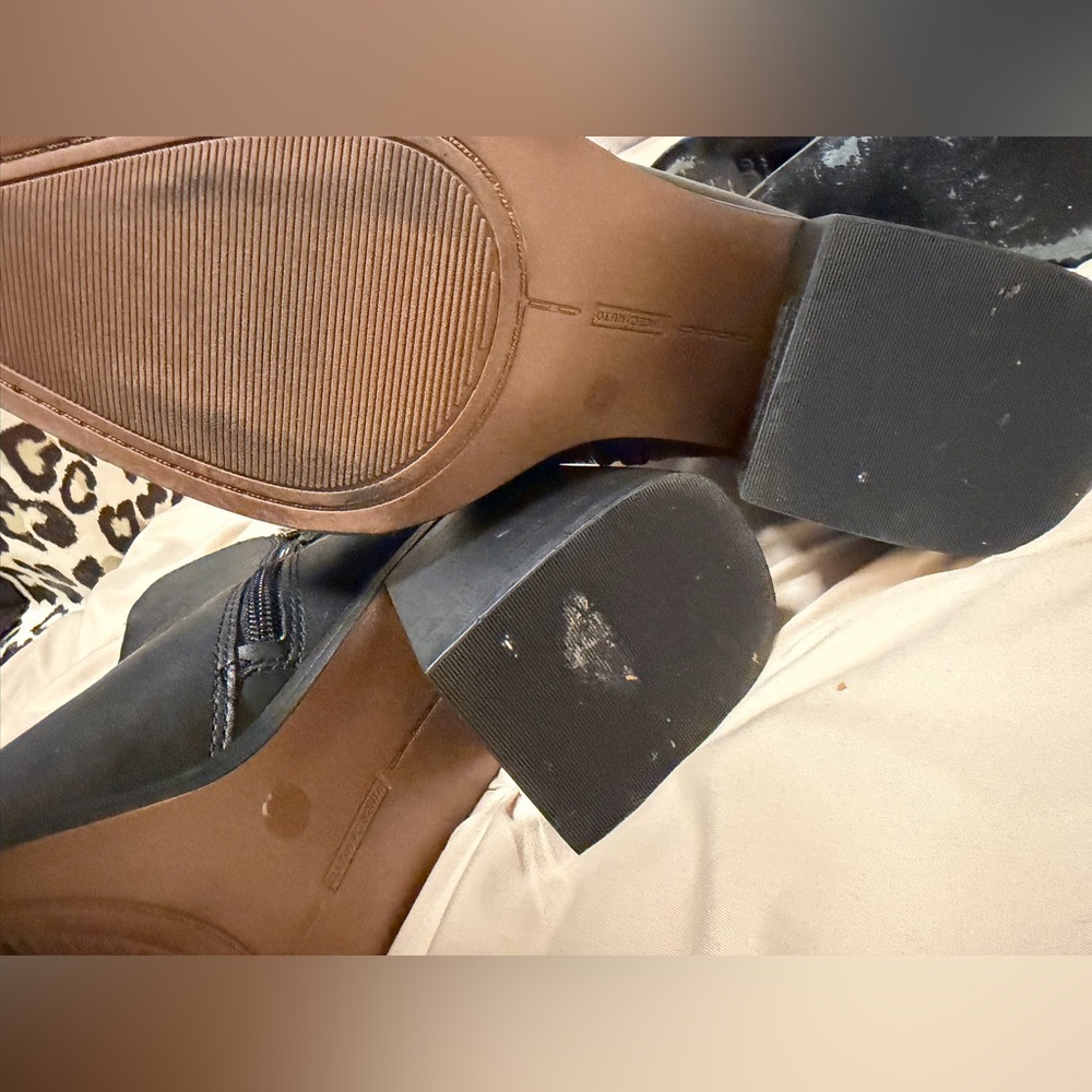 Vince Camuto Black Heeled Boots with Buckle - Picture 7 of 9